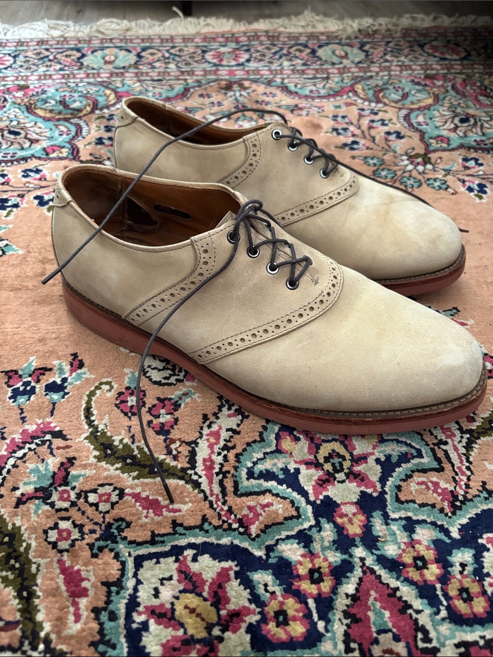 Allen Edmonds Beige Suede Wingtip Derby Shoes